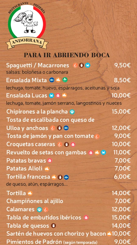 Carta Restaurante Andorrana - Monterroso (Lugo)