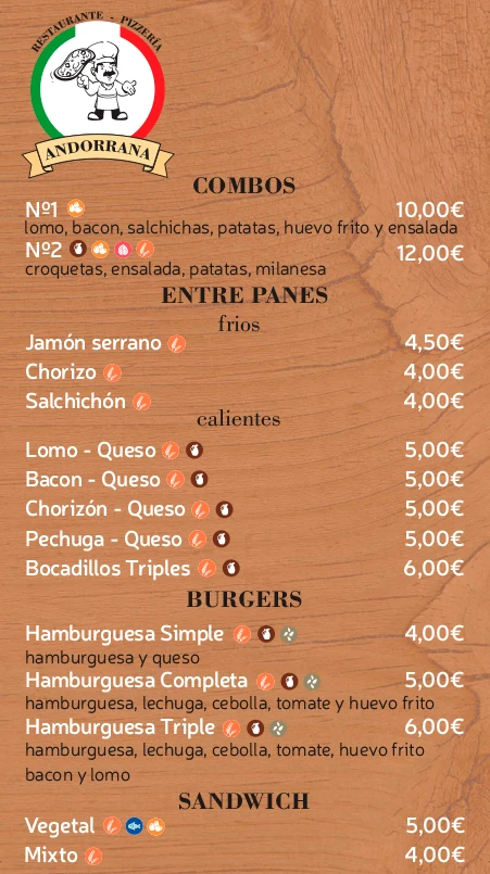 Carta Restaurante Andorrana - Monterroso (Lugo)