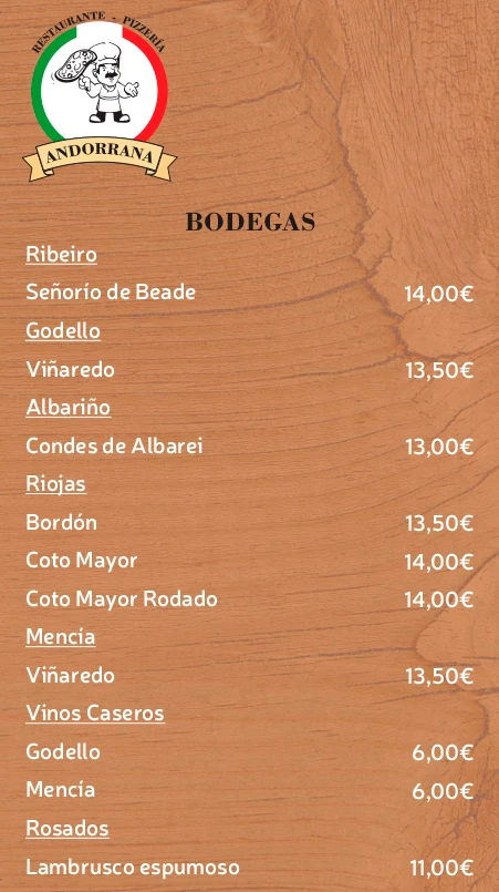 Carta Restaurante Andorrana - Monterroso (Lugo)