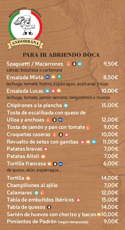Carta Restaurante Andorrana - Monterroso (Lugo)