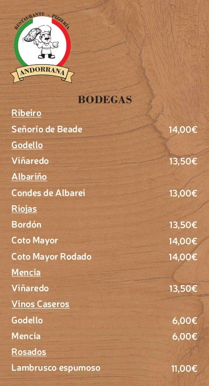 Carta Restaurante Andorrana - Monterroso (Lugo)