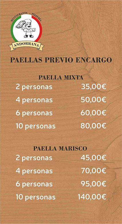 Carta Restaurante Andorrana - Monterroso (Lugo)